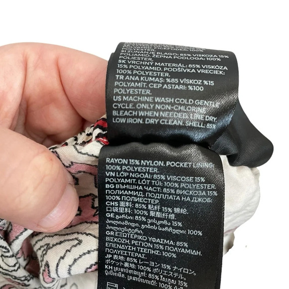 H&M High Rise Wide Leg Paisley Pull On Pants in White/Red Size M - Picture 10 of 10